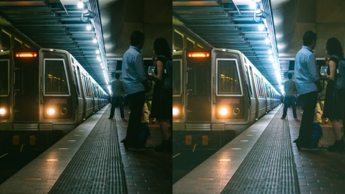 brighten dark photos, fix dark photos, fix underexposed photos, lighten dark pictures, lighten dark photos, how to lighten dark photos, underexposed photo, subway, train, metro train, LightX App