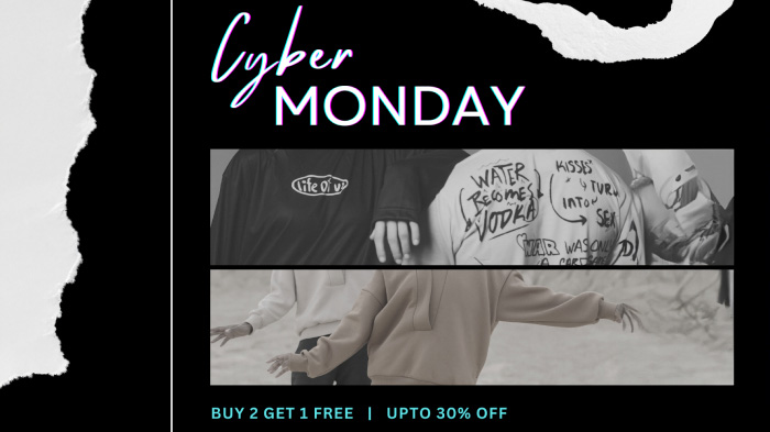 An image promoting a free gift offer on a purchase of 2 items on Cyber Monday. 