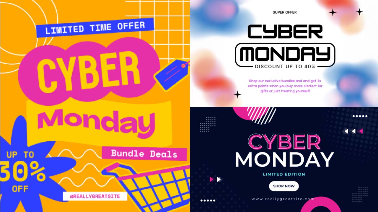 A collage of different Cyber Monday marketing idea images.