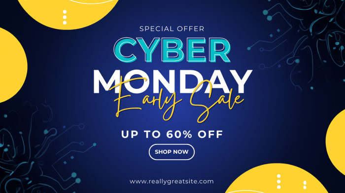 An image promoting early access to a Cyber Monday sale of up to 60% off.