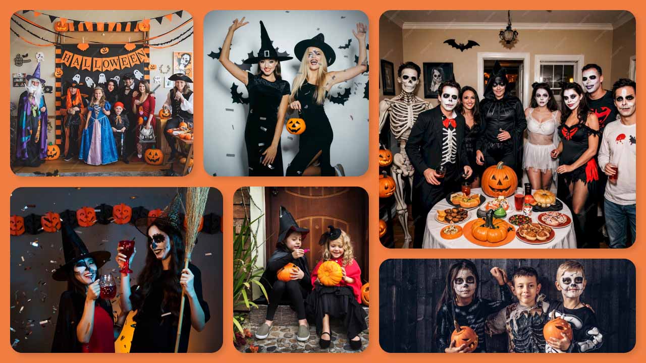 A collage of multiple Halloween party ideas images.