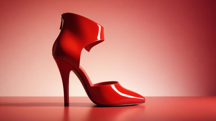 A product picture of a red heel in the monochromatic color scheme.