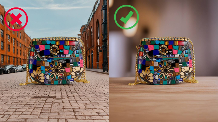 LightX AI automatically detecting angles and size for product photography, of a handbag.