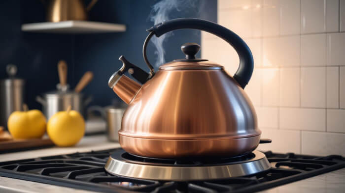 A product picture of a kitchen appliance, that is, a kettle, in high-key lighting.