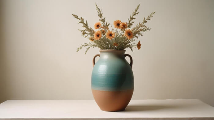 A product picture of a vase in the still-life theme with a clean backdrop.