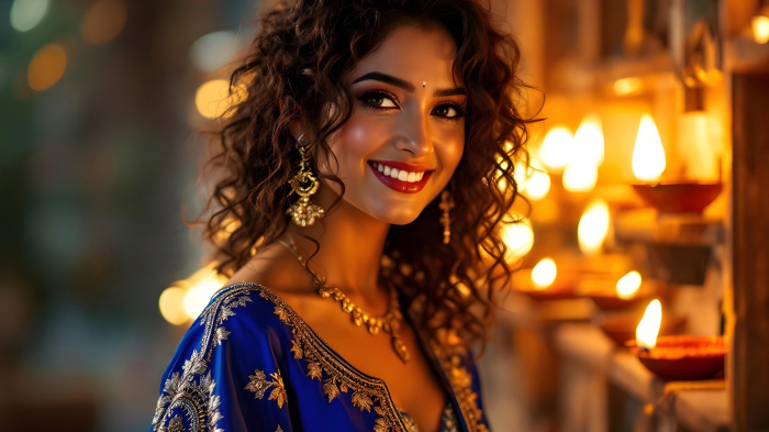 Close-up portrait of a girl dressing up for new Diwali shoot ideas