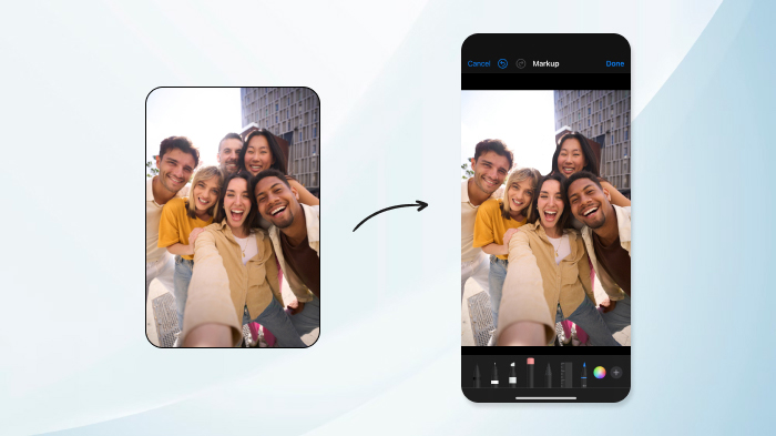  An image showcasing the result of the iPhone's Markup tool to color the unwanted person in the image.