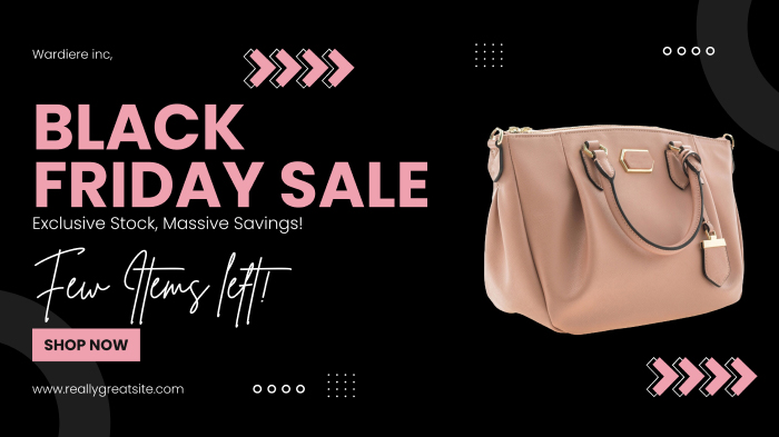 An image featuring Black Friday’s limited stock alert of handbags to create FOMO.