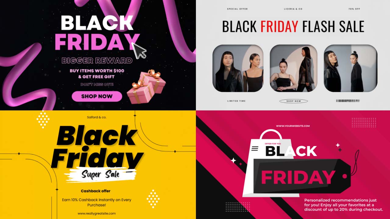 A collage of different Black Friday marketing ideas images.