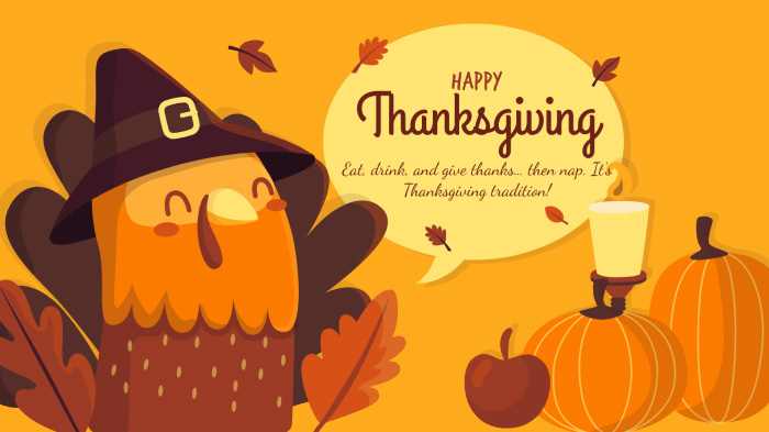 A funny Thanksgiving card with a message and Thanksgiving illustrations.