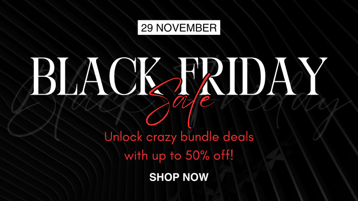 An image promoting Black Friday bundle deals with up to 50% off.