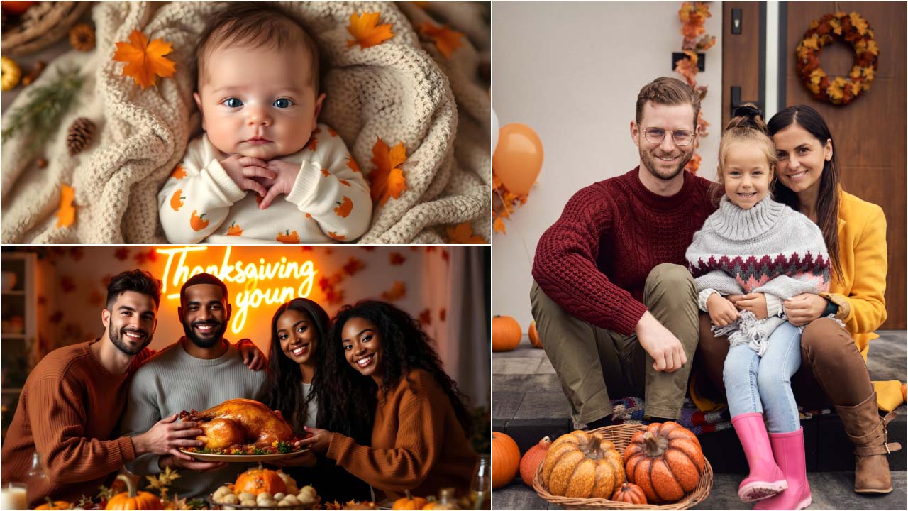 A collage of different creative Thanksgiving photoshoot ideas