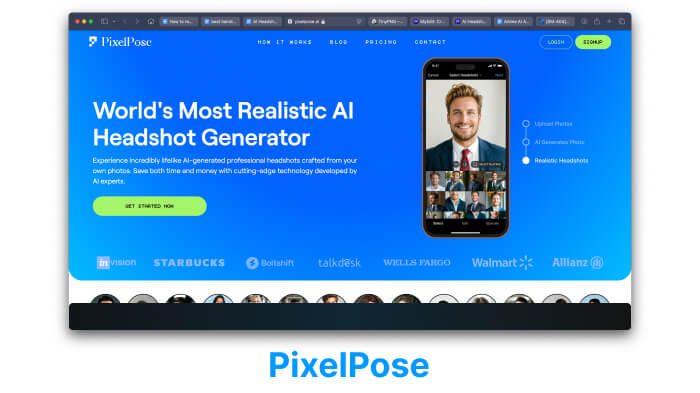 A screenshot of the AI headshot generator by Pixelpose.ai. Create realistic headshots with an overall transformation.