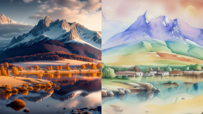 The screenshot of the image before applying the AI Watercolor filter and the same image after the filter has been applied changes appear to be like a watercolor painting.