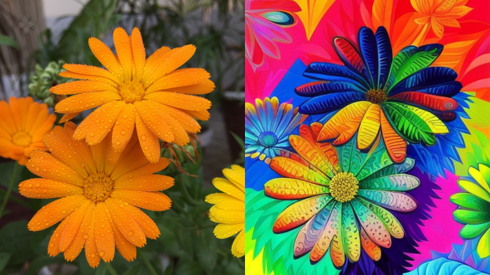 The original image and the result of applying the AI Art filter to the selected picture transforming it into an artwork.