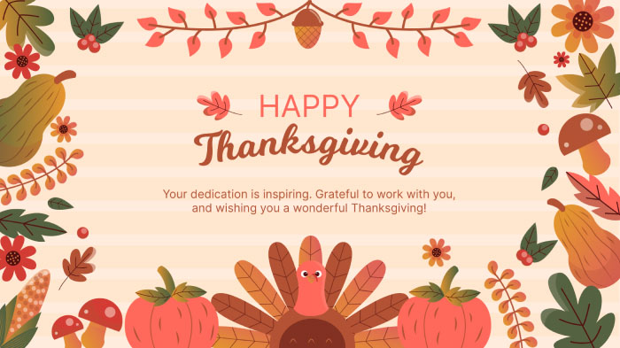  A Thanksgiving card for colleagues or boss with a message and Thanksgiving illustrations. 