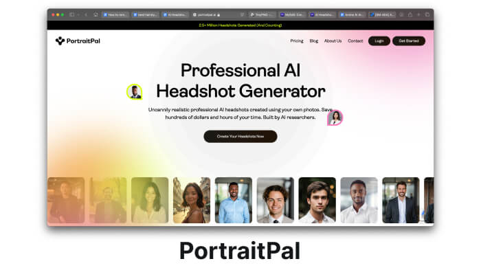 A screenshot of Portrait Pal’s AI headshot maker to create professional headshots with ease and affordability.