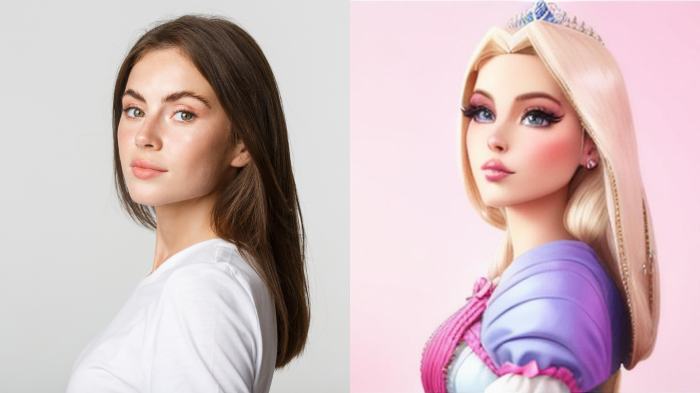 This is how the image looks like normally; this is how it looks when an AI Barbie filter has been applied on it and the image turns colorful and doll like.