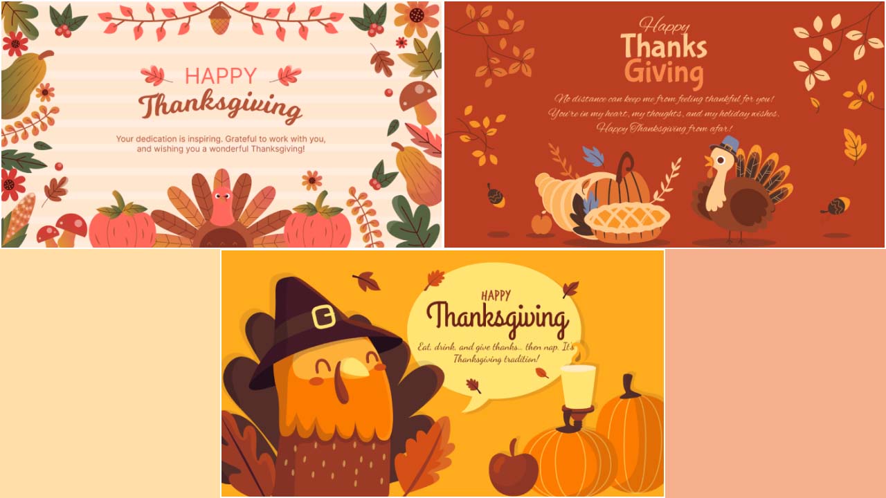 A collage of different Thanksgiving cards with heartfelt messages.