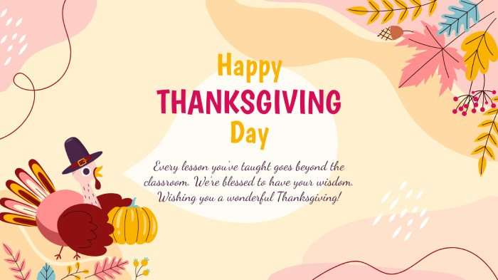 A Thanksgiving card for teachers and mentors with a message and Thanksgiving stickers.