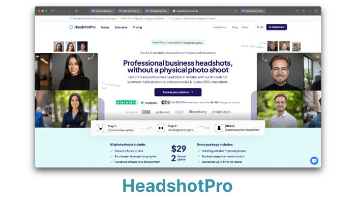 A screenshot of Headshot Pro’s AI headshot generator for professional business headshots. 