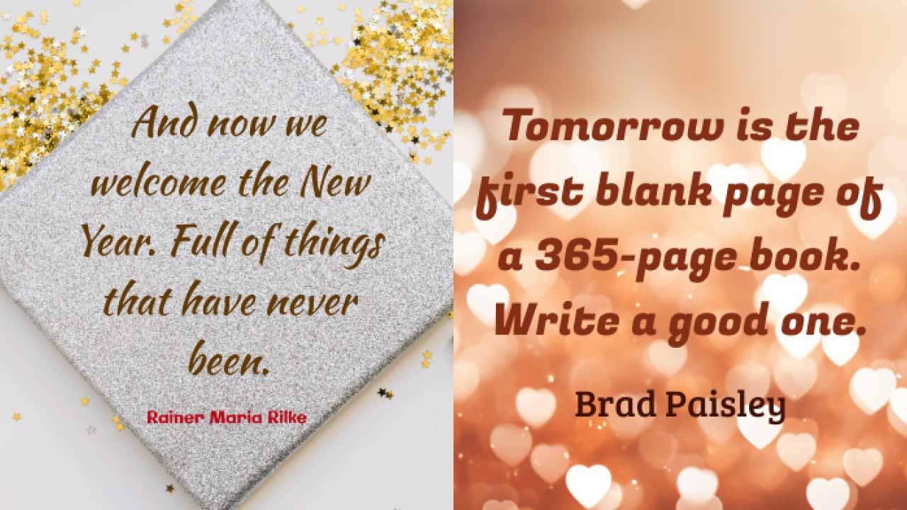 A collage of two New Year quotes images.