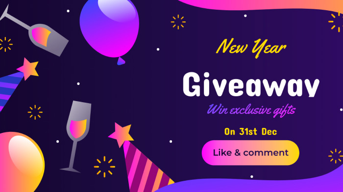 A social media New Year giveaway graphic with the illustrations New Year elements