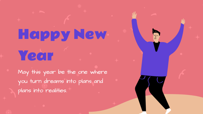 A New Year card design with a man’s illustration, a doodled background, and a Happy New Year message.