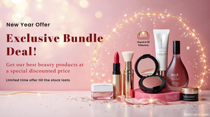 A promo on New Year’s beauty products bundle deal at a special discounted price.