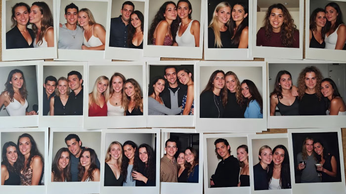 A collage of polaroid New Year photos of a group of friends. 