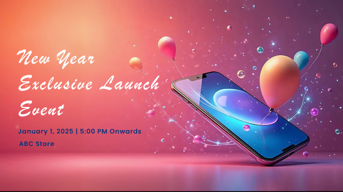 A mobile phone’s exclusive New Year launch event promo with gradient background