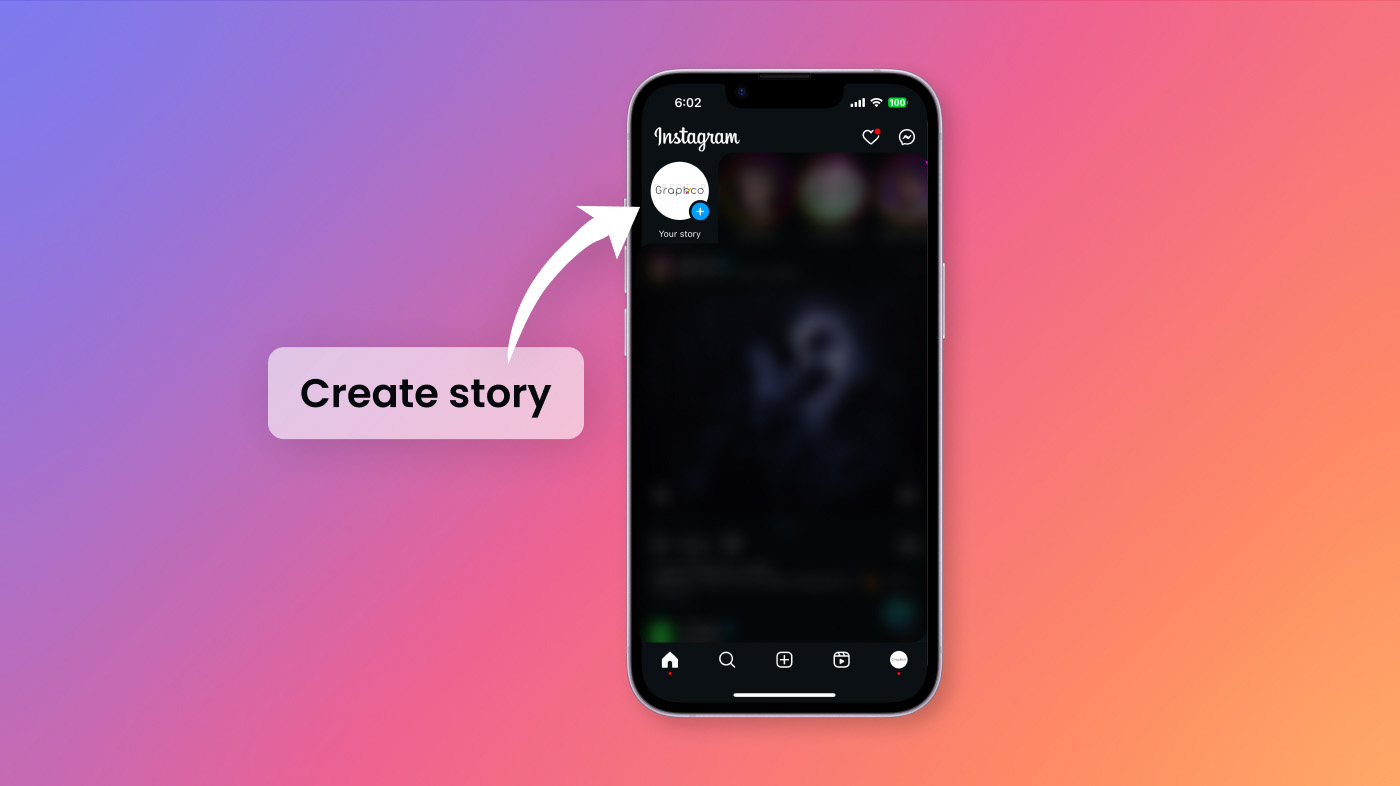 A screenshot of the create story option highlighted on the Instagram feed screen.