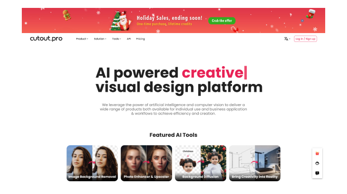 A screenshot of Cutout.Pro’s homepage.