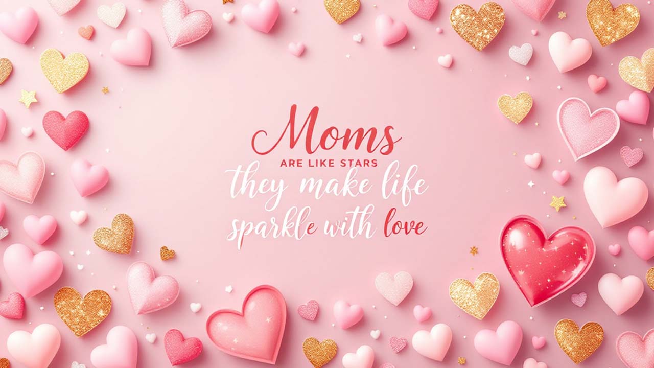 A background full of hearts with a lovely quote about moms.